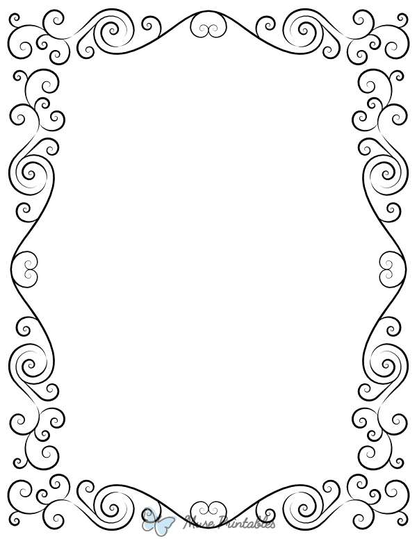 Printable Black Elegant Swirl Page Border