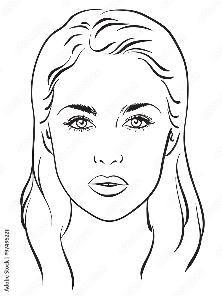 Beautiful woman portrait. Face chart Makeup Artist Blank Template ...
