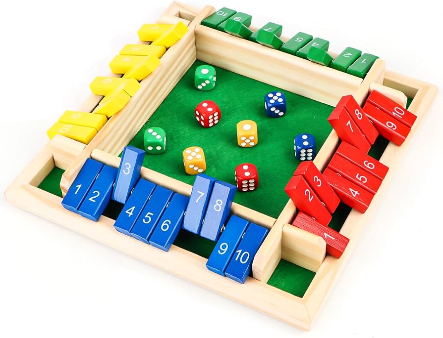 Wooden Board Game, 4 Player Shut The Box Game Dice Game Classic ...