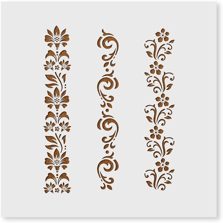 Stencilia Floral Border Design Set of 3 Craft Stencil for Art and ...