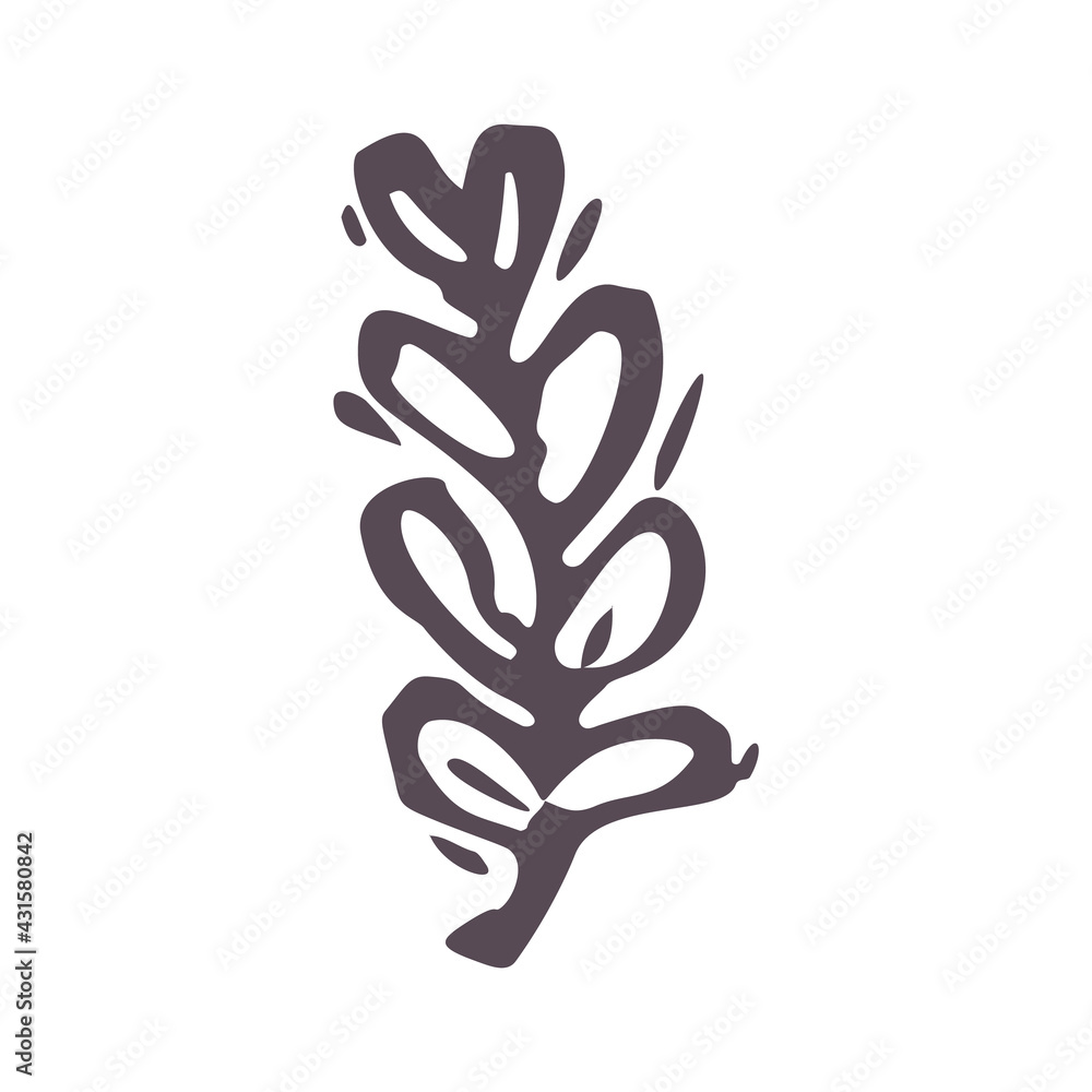 Hand carved bold block print leaf icon clip art. Folk illustration ...