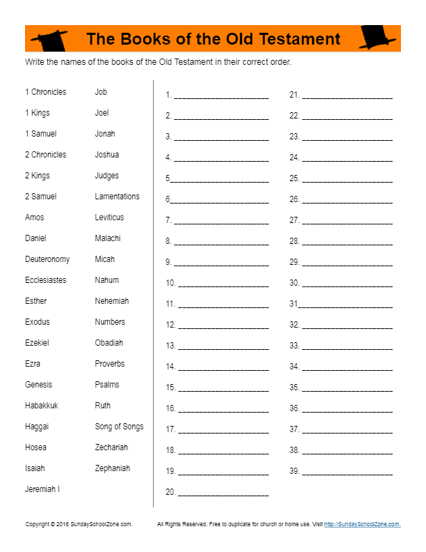 books of the bible activities sheets