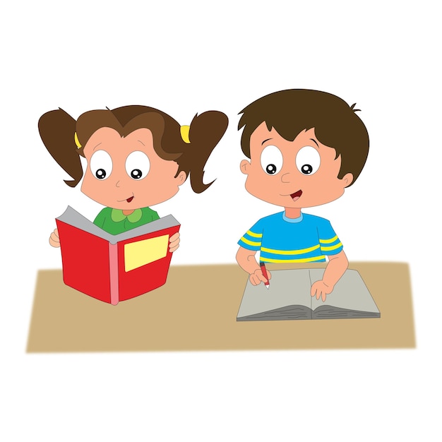 boy and girl writing clipart