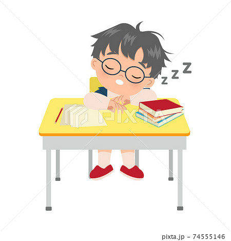 Cute boy sleeping in his study desk. Lazy kid... - Stock ...