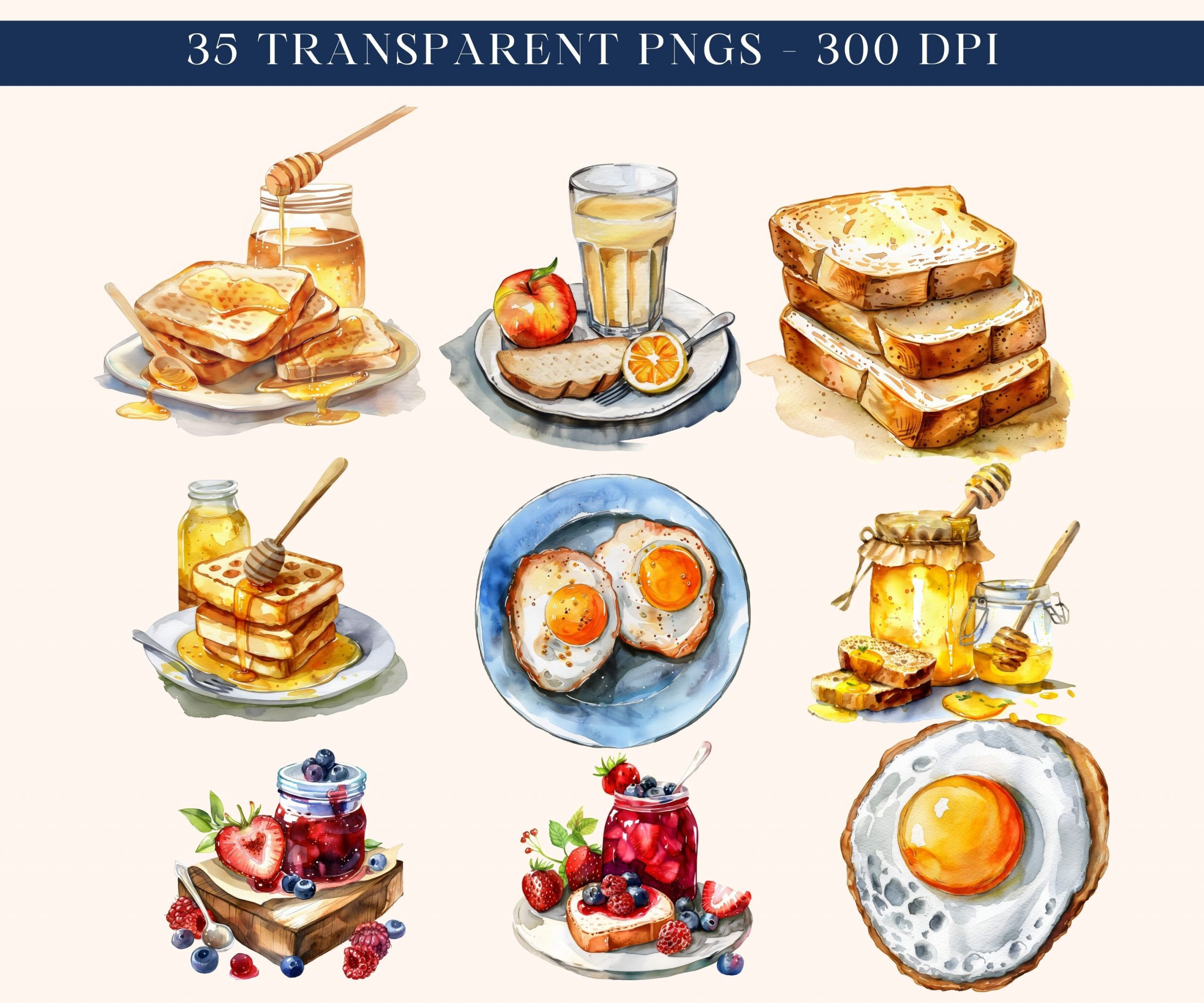 Watercolor Breakfast Foods Clipart - Aifactory Clipart Store