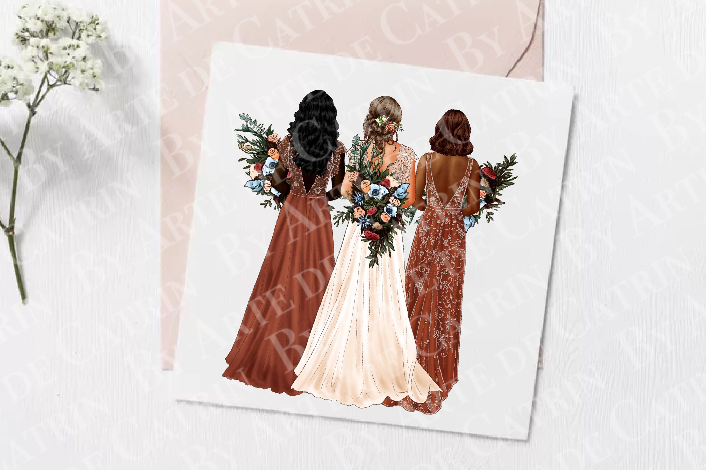 Bride and Bridesmaids Wedding Clipart By ArtedeCatrin | TheHungryJPEG