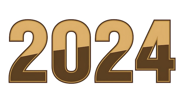 A brown and gold number 2024 year is shown on a white background ...