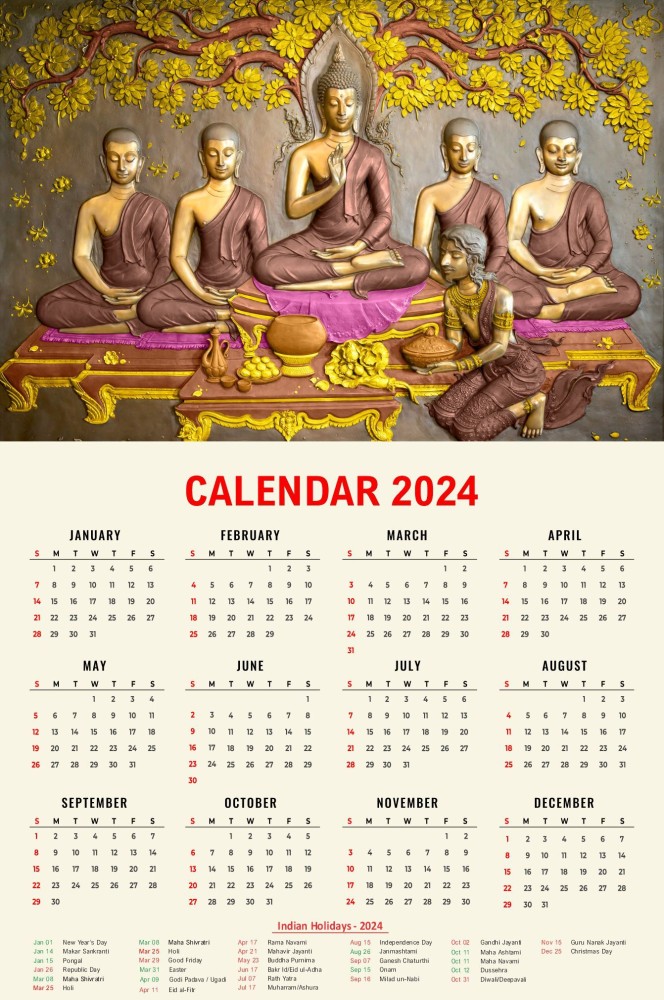 infinity interiors Buddha Pictures Wall Calendar 2024, 12 Months ...