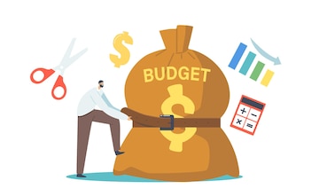 Premium Vector | Tiny Businessman Character Tight Huge Budget Sack ...