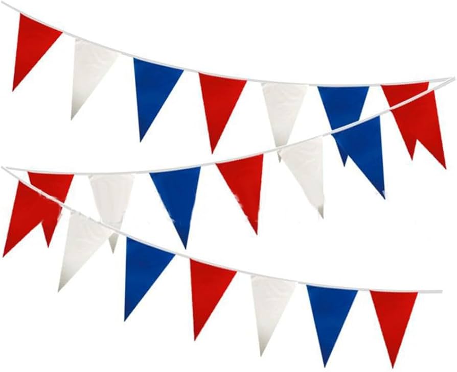 Feegow 50 Flags 60ft Bunting Red Blue White Triangle Flags Bunting Banner  for Coronation Wedding Birthday Party Home Festival Garden Decoration : ...
