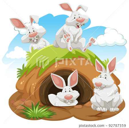 Group of rabbits with burrow - Stock Illustration [92787359] - PIXTA