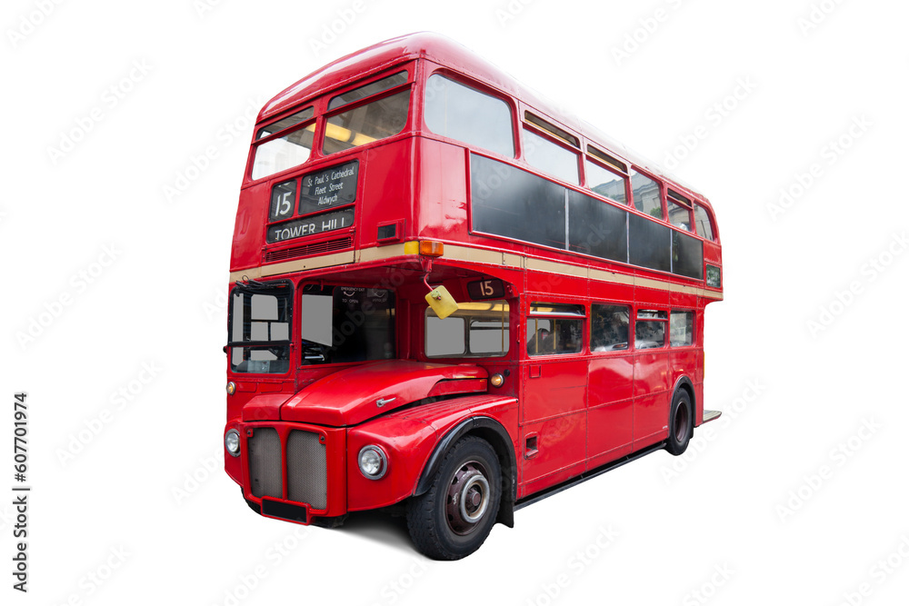 Traditional red bus in London, the UK. Double-decker cut out and ...