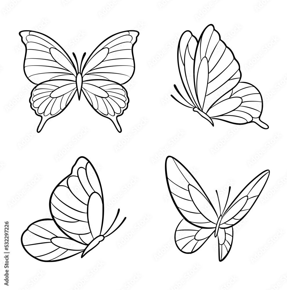 butterflies black and white outline