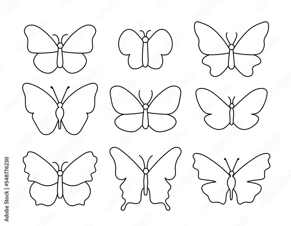 butterflies black and white outline