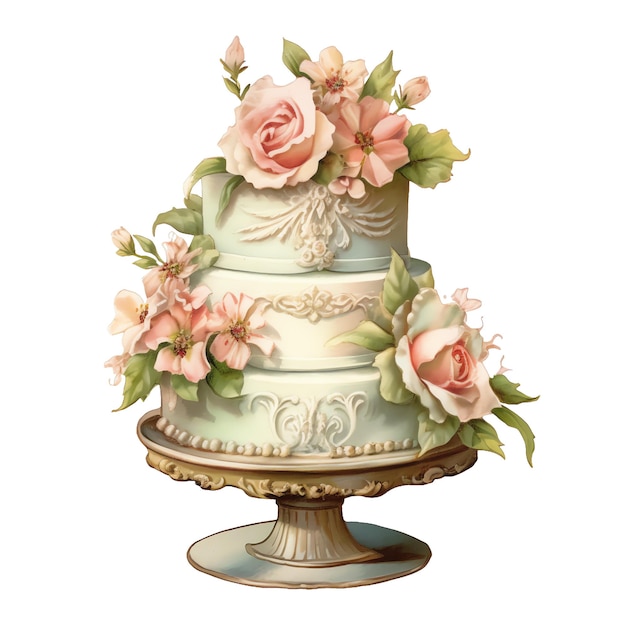 Victorian watercolor floral cake illustration vintage victorian ...