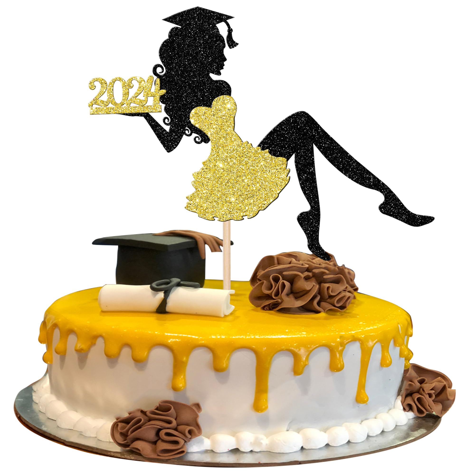 Amazon.com: 1 Pack Girl 2024 Graduation Cake Topper with Glitter Grad Cap  Diploma Cake Decorations 2024 Senior Graduation Cake Pick for 2024 Girl ...