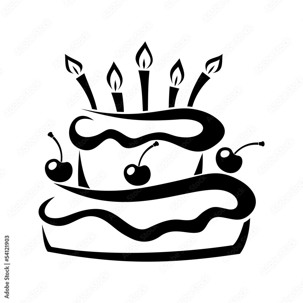 Black silhouette of birthday cake. Vector illustration. Stock ...