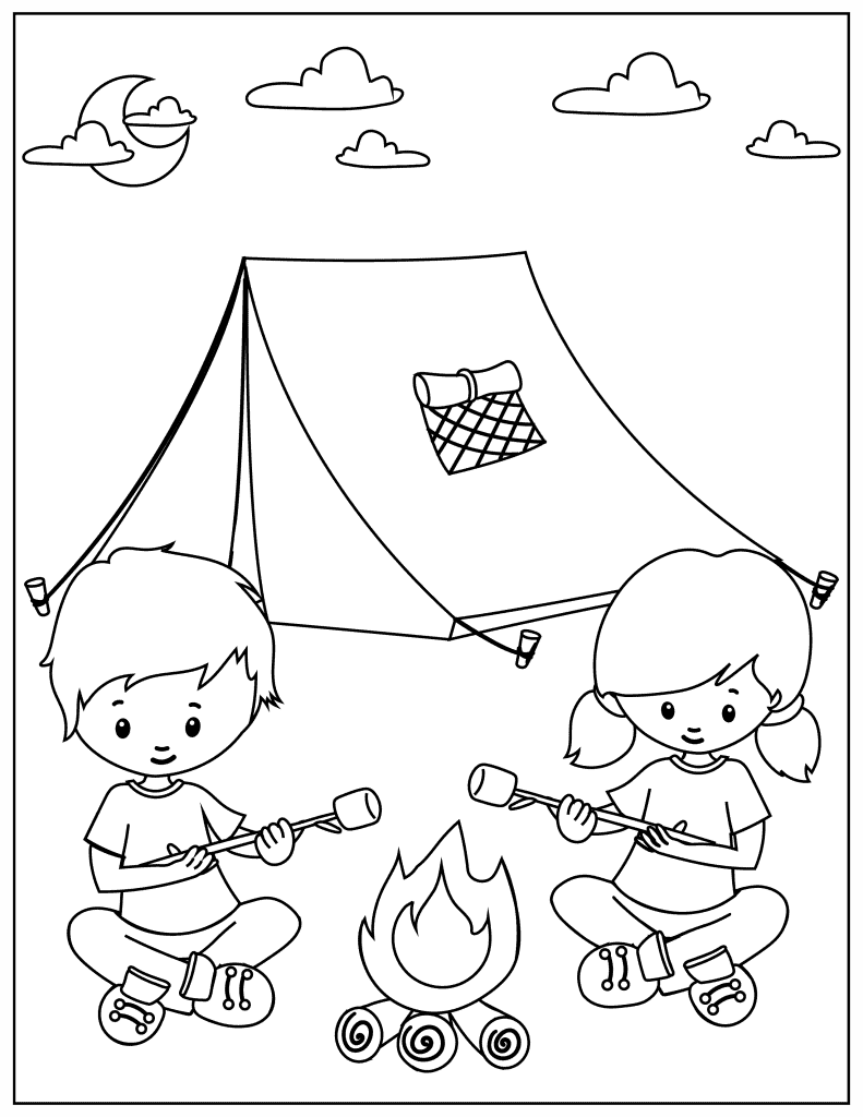 camping coloring pages for preschoolers