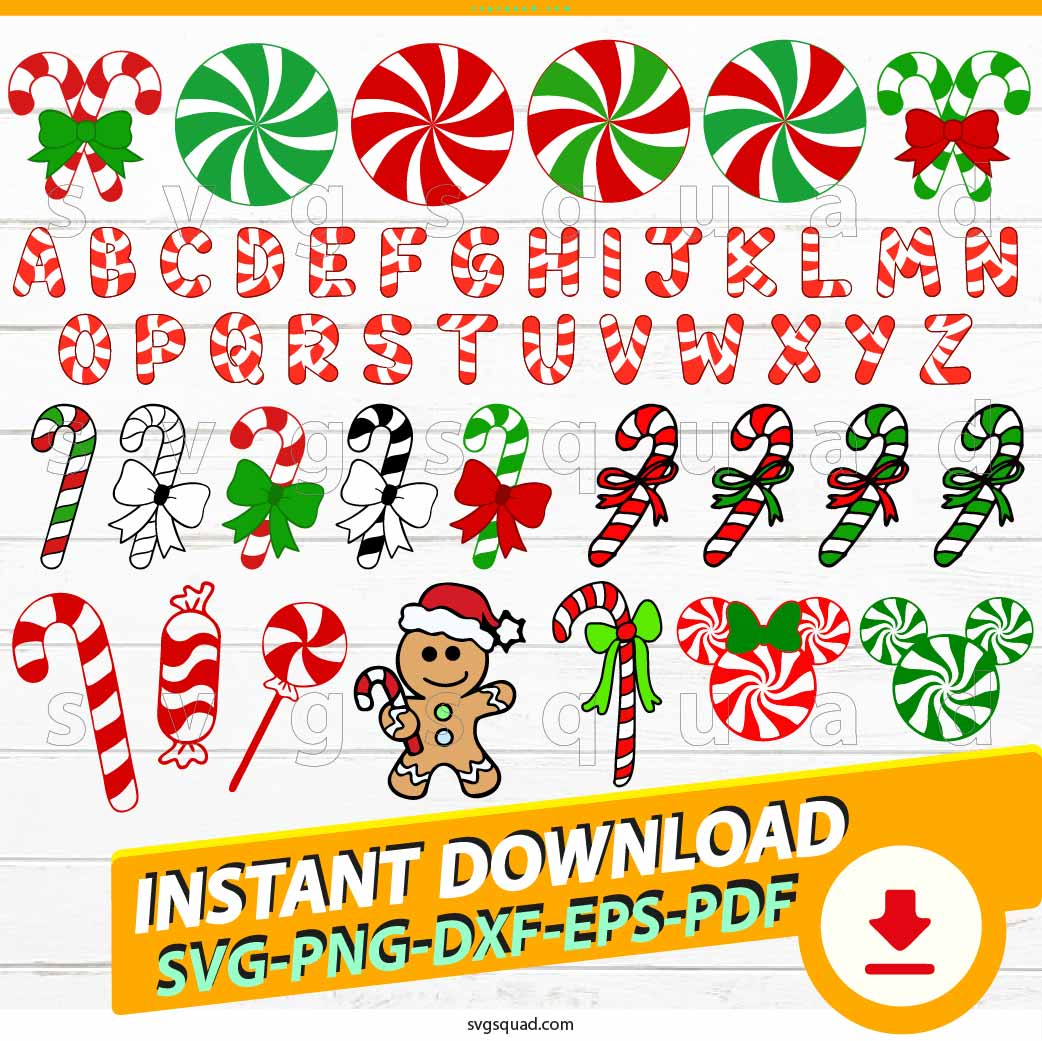 Candy Cane Svg Png, Cricut, Bundle Candy Cane Clipart, Alphabet