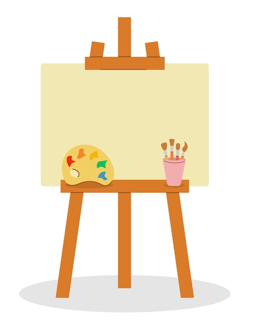 Premium Vector | Wooden easel with blank canvas paints and brushes ...