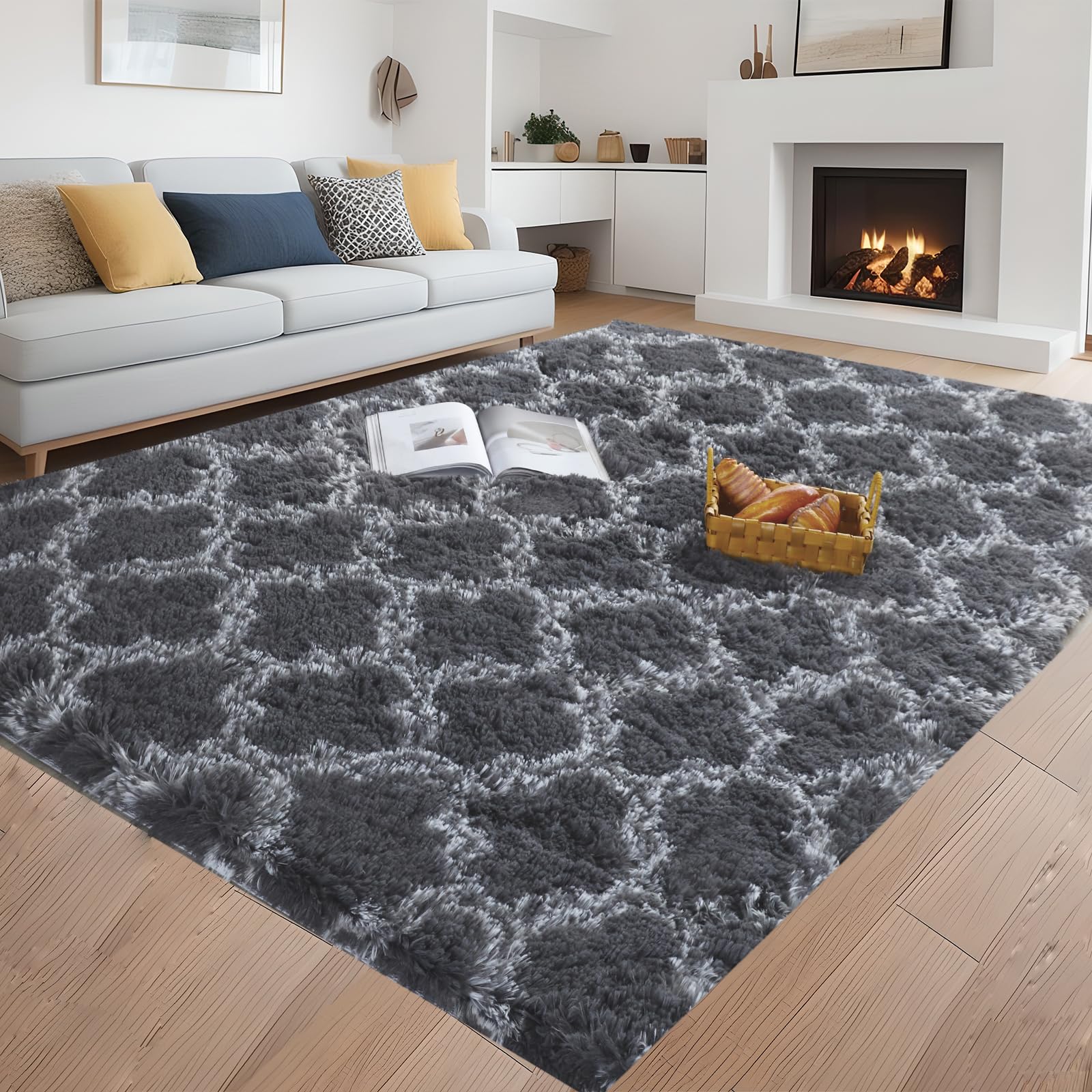 1.5 x 2.4 m, Grey Soft Carpet for Bedroom, Living Room, Shag Area ...