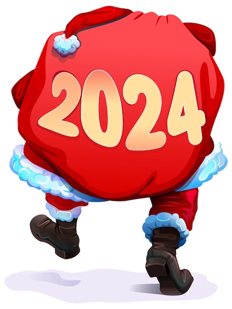 Santa Claus carry bag of gifts New Year 2024 Vector cartoon ...