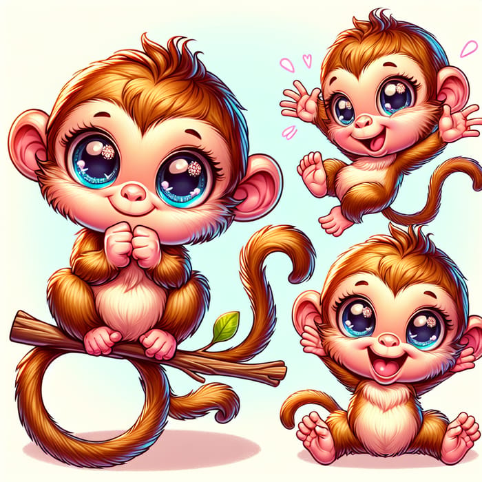 Cute Baby Monkey in 3 Poses - Vector Illustration | AI Art ...