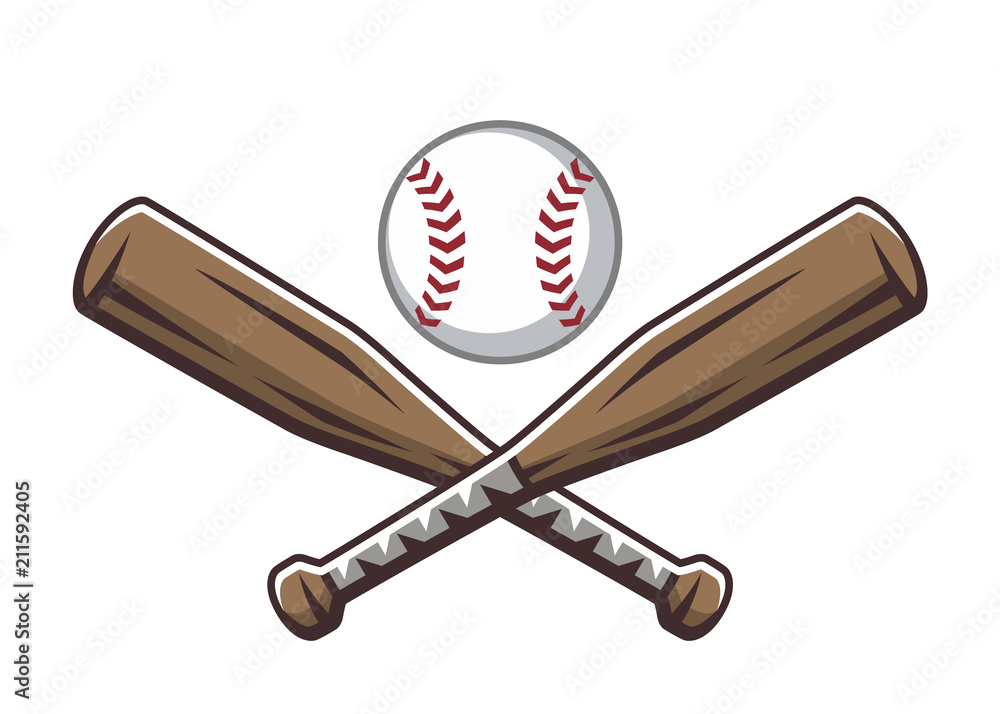 Two crossed wooden baseball bats and ball. Sport logo, emblem ...