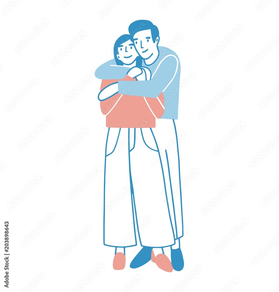 cartoon boy and girl hugging