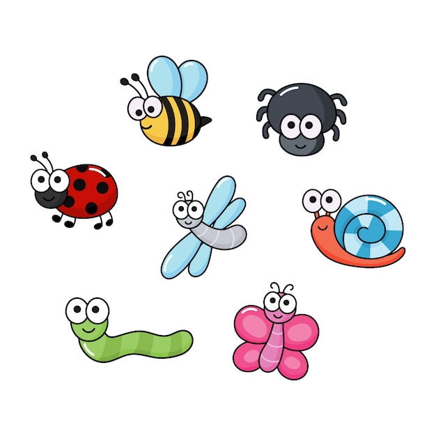 Reihe von lustigen Bugs. Cartoon Insekten isoliert | Premium Vektor