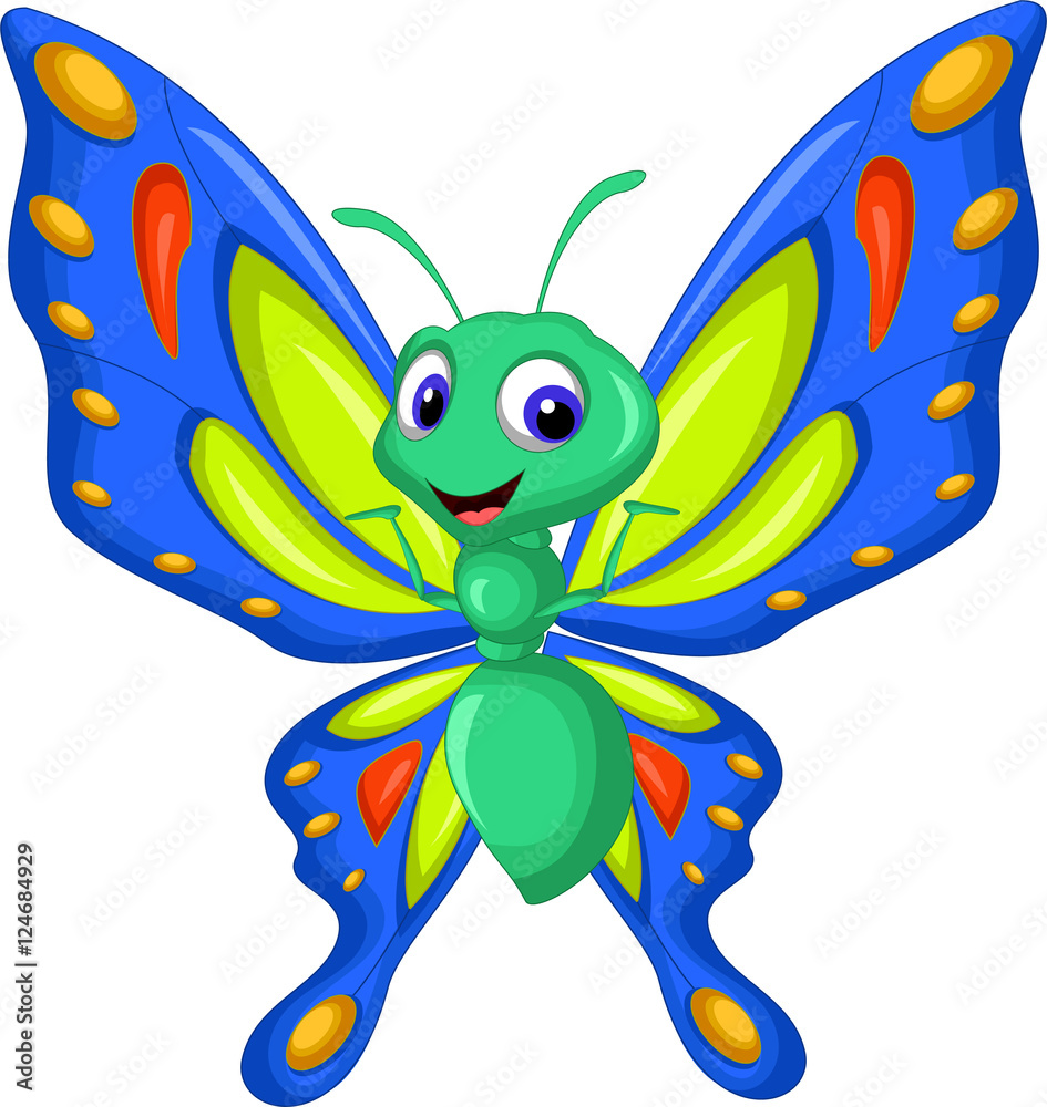 Poster, Wandbilder cute butterfly cartoon flying, 40x40 cm