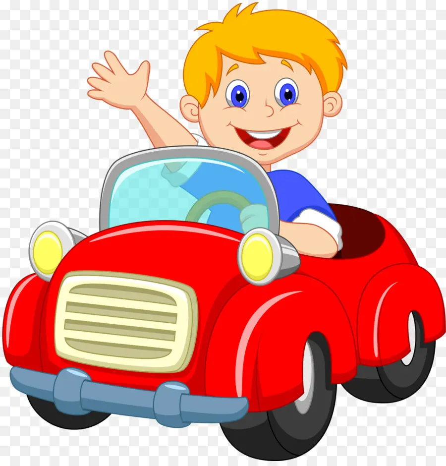 Red Car - Cartoon Boy Driving a Red Car - CleanPNG / KissPNG