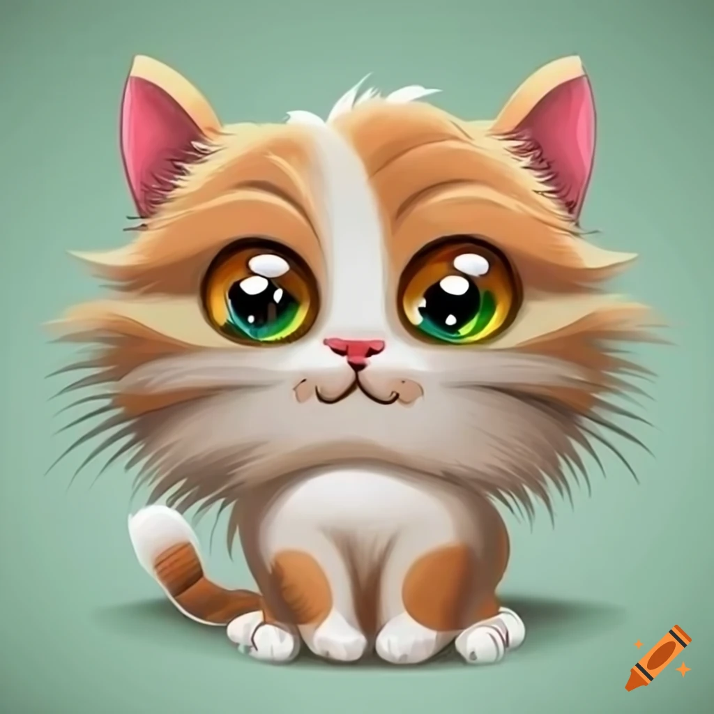 Cute cartoon cat with white fur and blonde spots on Craiyon
