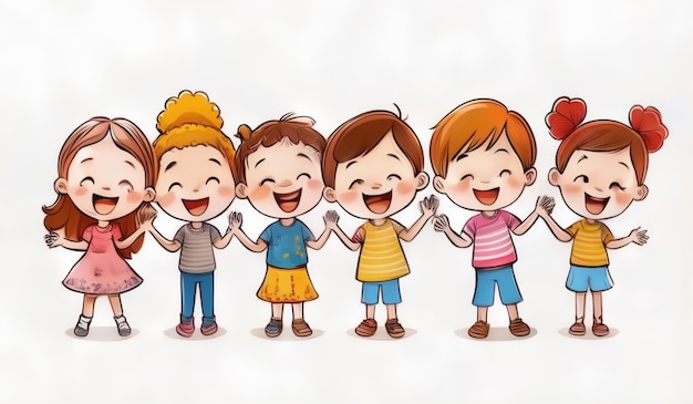A cartoon drawing of a group of children holding hands | Premium ...