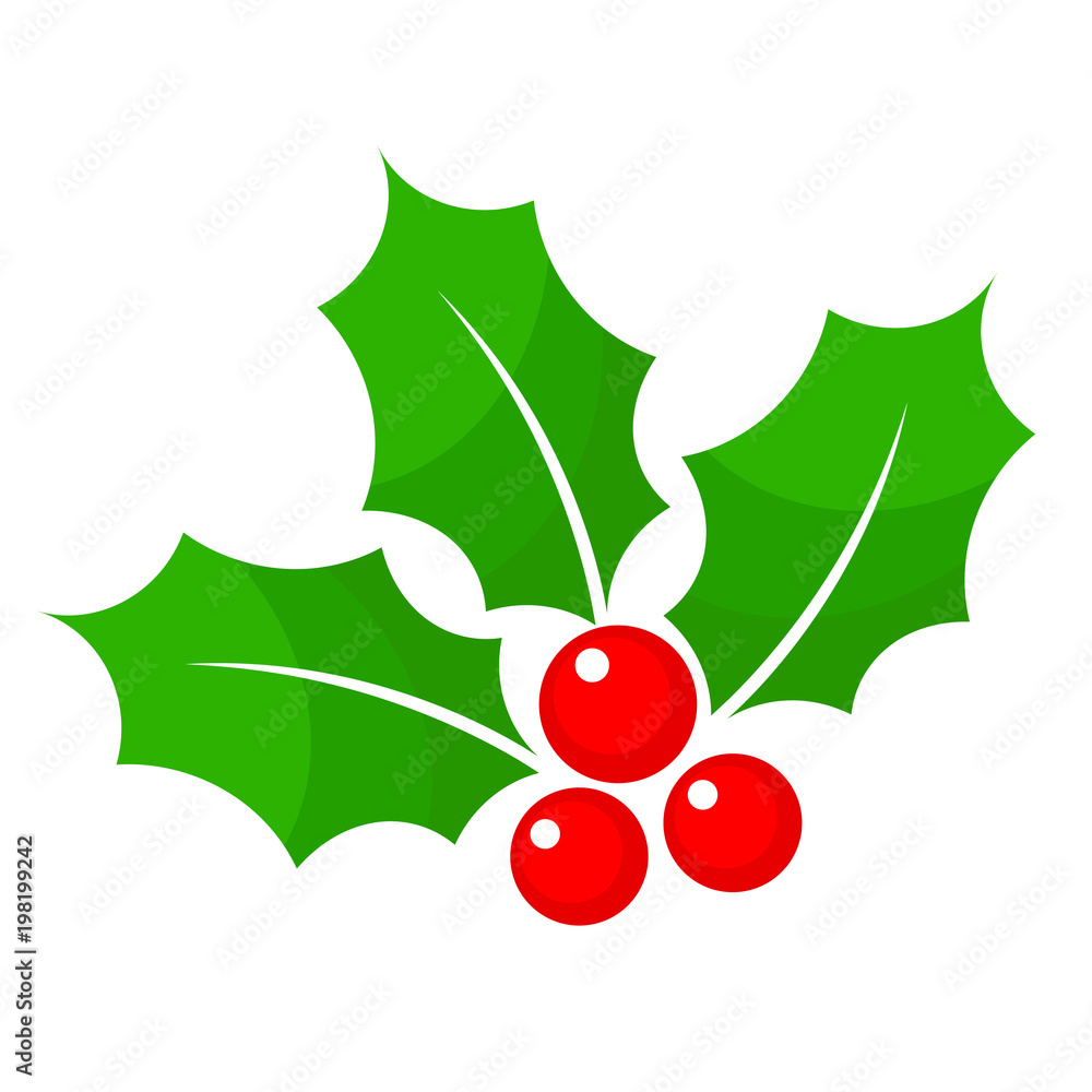 Christmas holly berry flat icon in cartoon style on white, stock ...