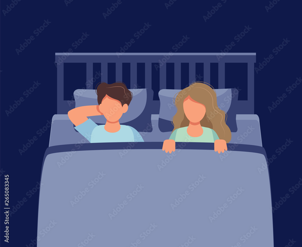cartoon couple in bed