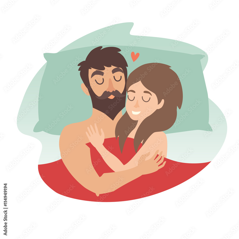 cartoon couple in bed