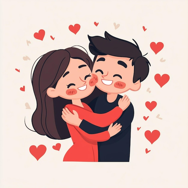 Cute and Happy Cartoon Couple in a Loving Embrace | Premium AI ...