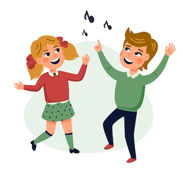 Dancing Kids Cartoon Illustration von glücklichen multikulturellen ...
