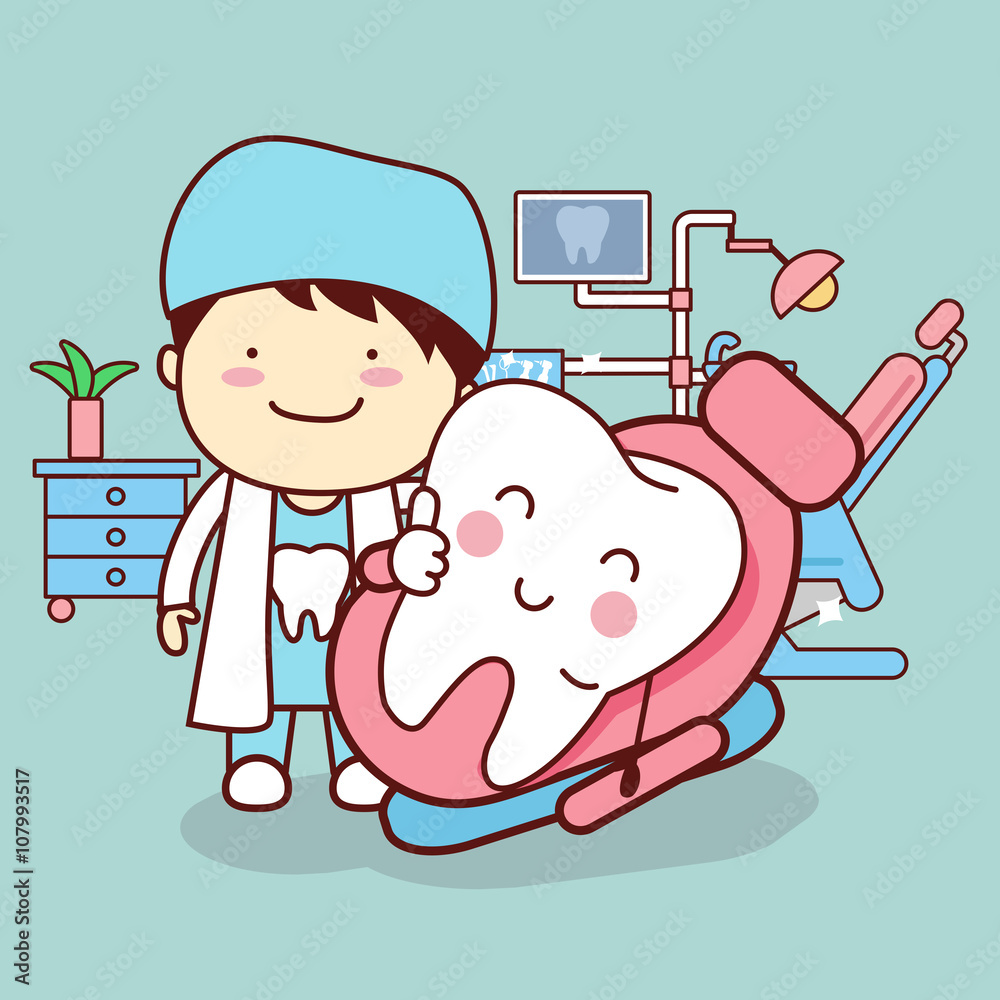 Poster, Wandbilder cartoon dentist with tooth, 40x40 cm