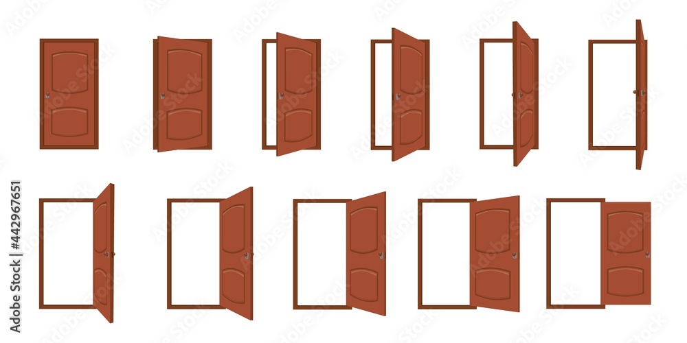 Door opening. Cartoon open and closed living room doors. House ...
