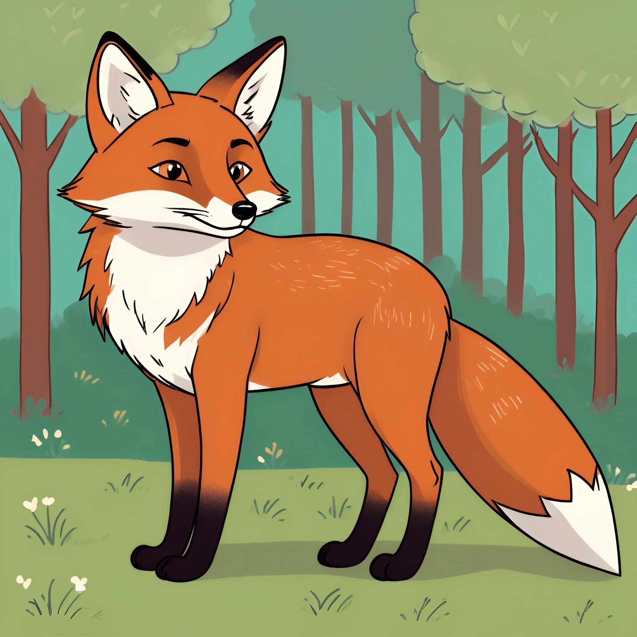 Stylized Cartoon Fox in Forest - Free Download - AI Scribbles