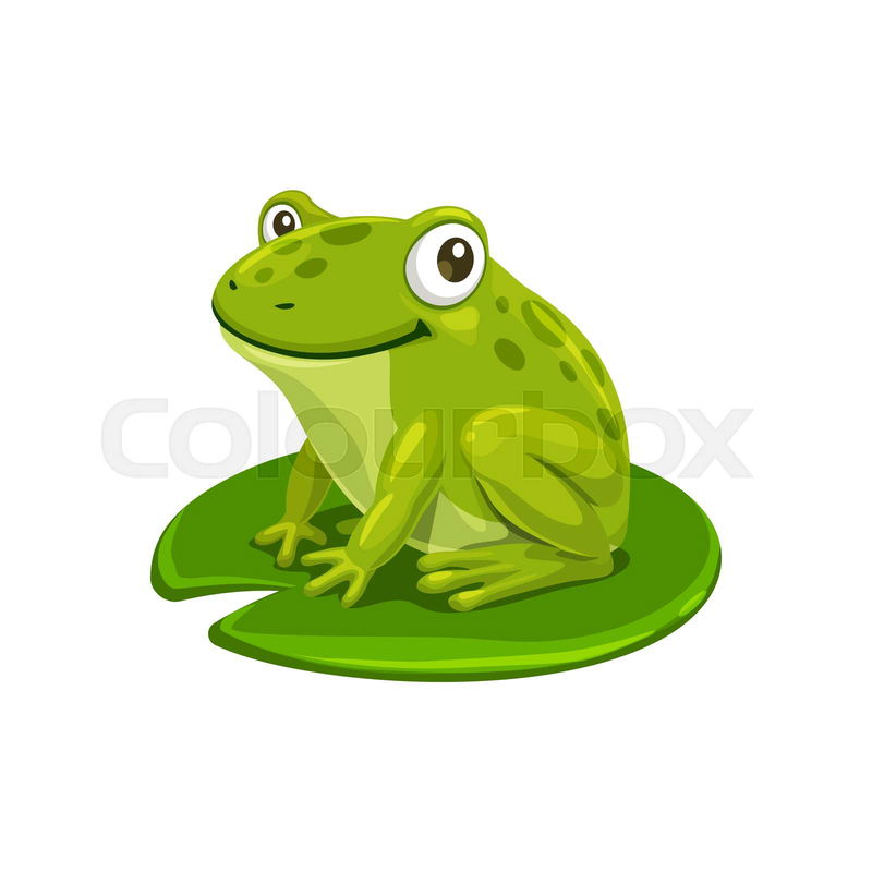 Adorable cartoon frog character sitting on water lilly leaf ...