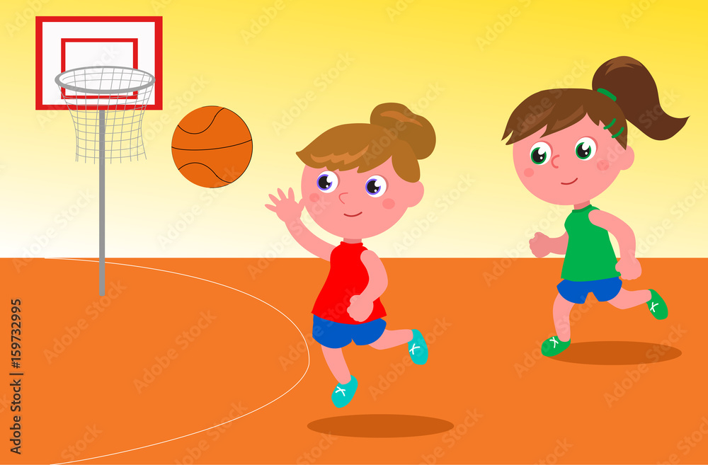 Two cartoon girls playing basketball vector Stock-Vektorgrafik ...