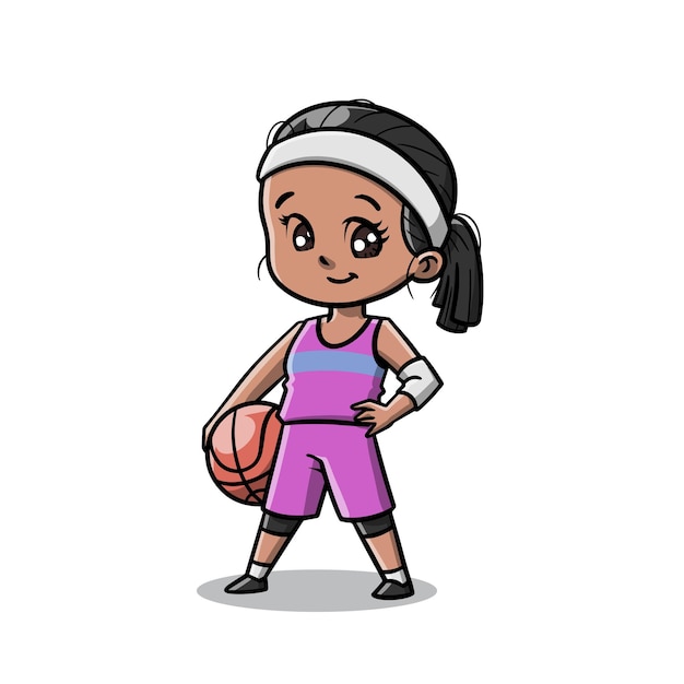 Premium Vector | Cute Girl Playing Basketball Cartoon