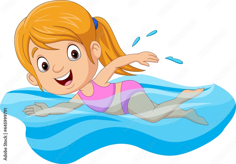 cartoon girl swimming