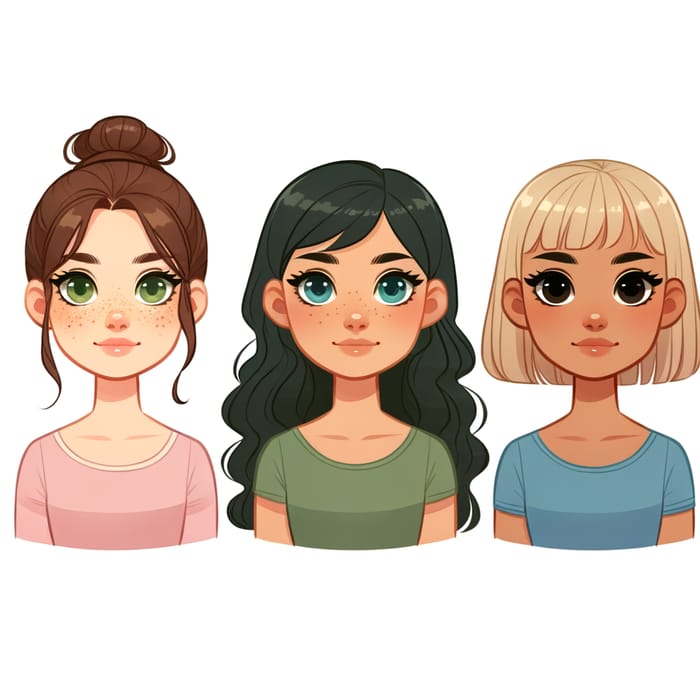 Cartoon Illustration of Three Diverse Girls | AI Art Generator ...