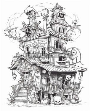 cartoon haunted house coloring page