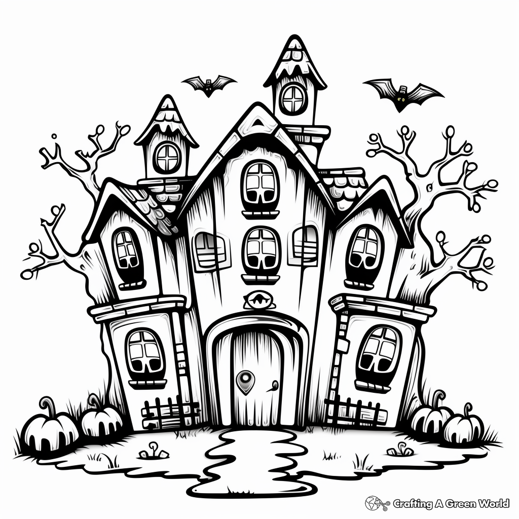 cartoon haunted house coloring page