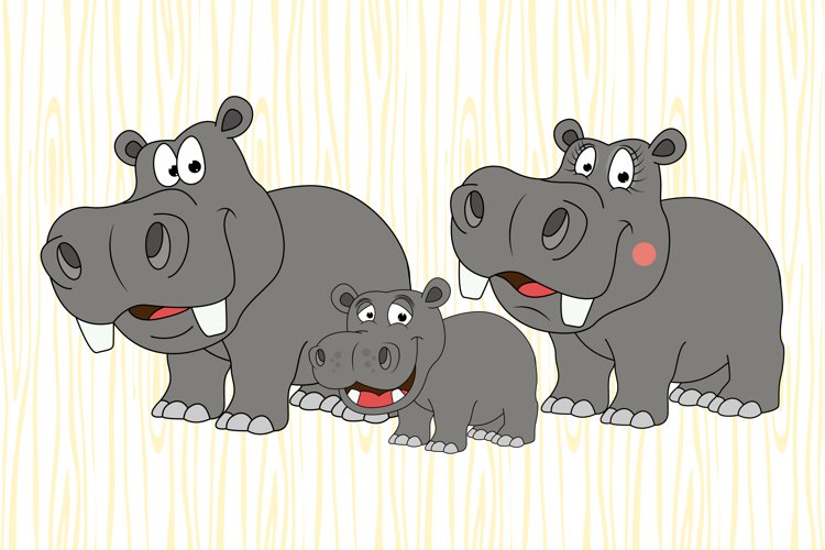 cute hippo family animal cartoon